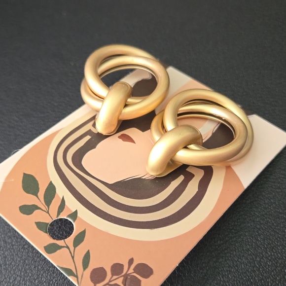 Matte Gold Trendy Double Hoop Post Earrings, NWT - Picture 7 of 9